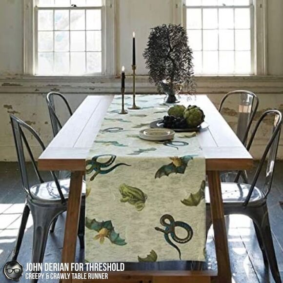 JOHN DERIAN CREEPY & CRAWLY TABLE RUNNER FOR THRESHOLD BAT FROG SNAKE HALLOWEEN - Picture 1 of 9